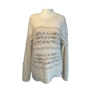 SO Oversized Crewneck Eyelash Knit Sweater Cream Pink Tan‎  M